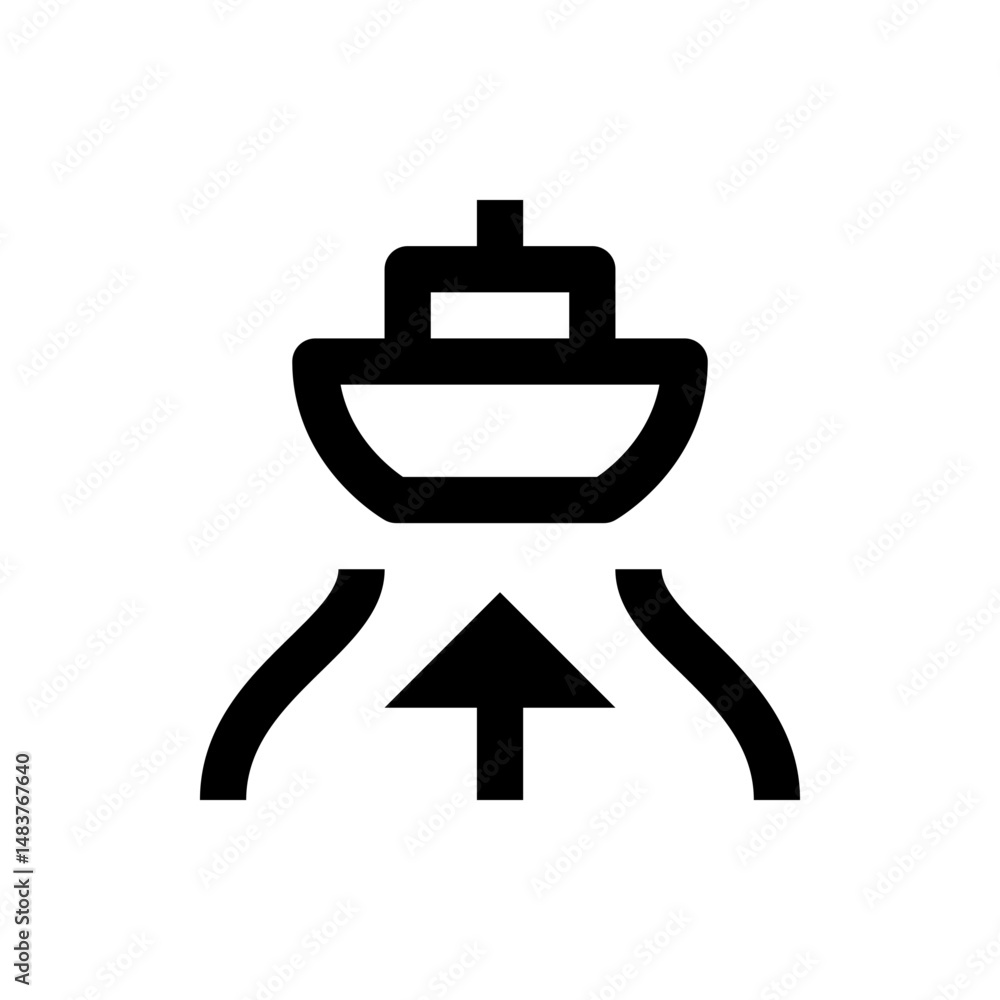 Aufkleber a stylized icon of a boat with an arrow pointing upwards indicating direction or movement in simple 