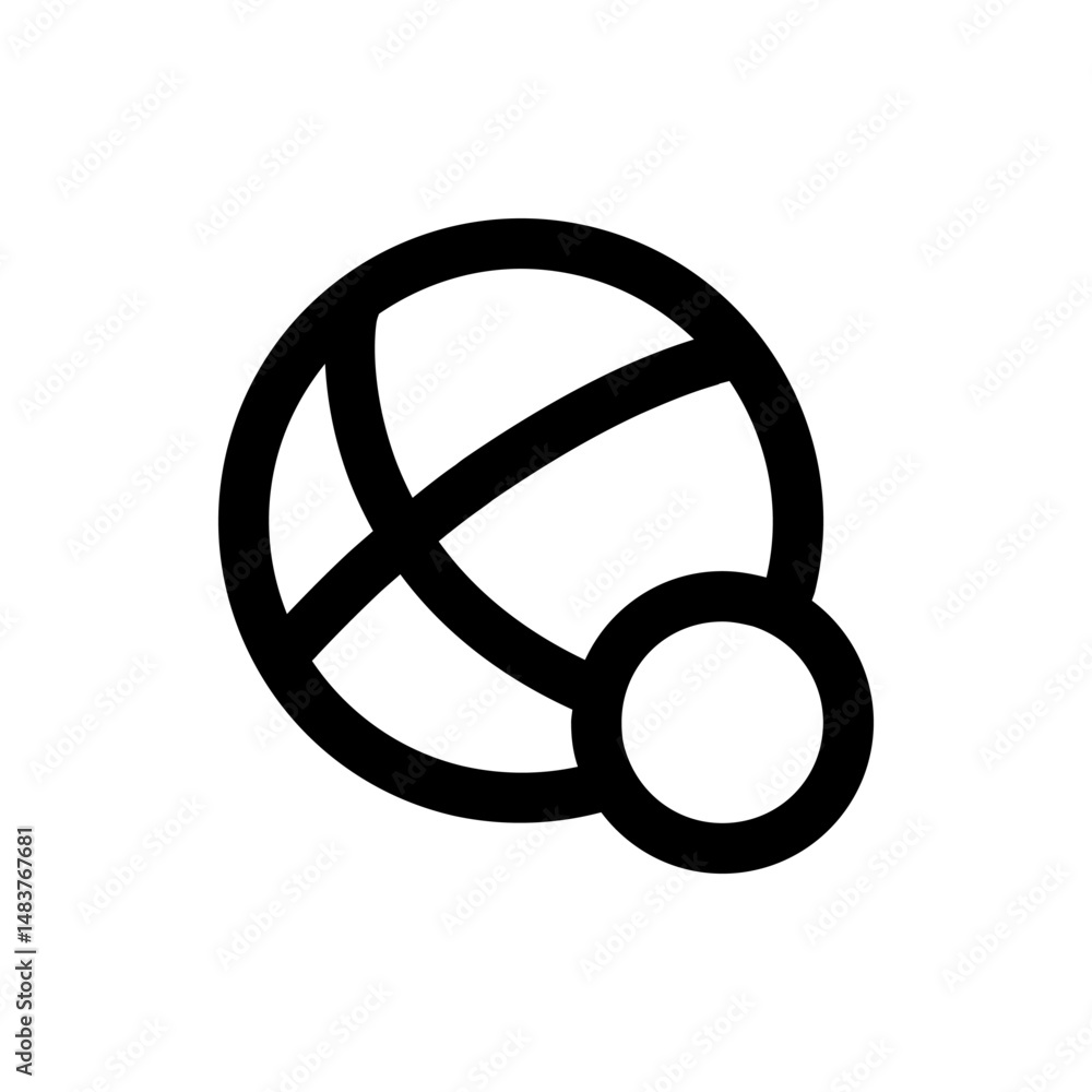 Poster a stylized representation of a globe with intersecting lines and a smaller circle attached to the si