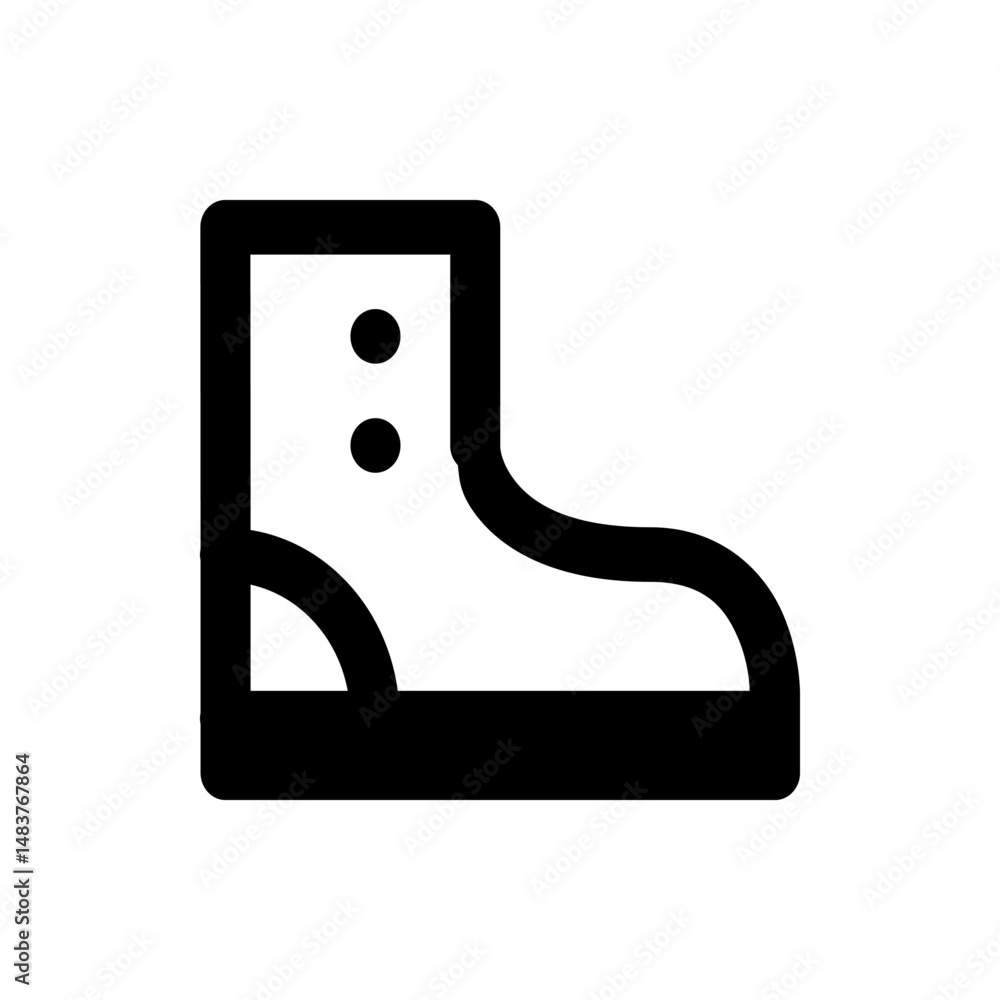 Poster illustration of a stylized black and white boot with two circular dots near the top of the boot shap