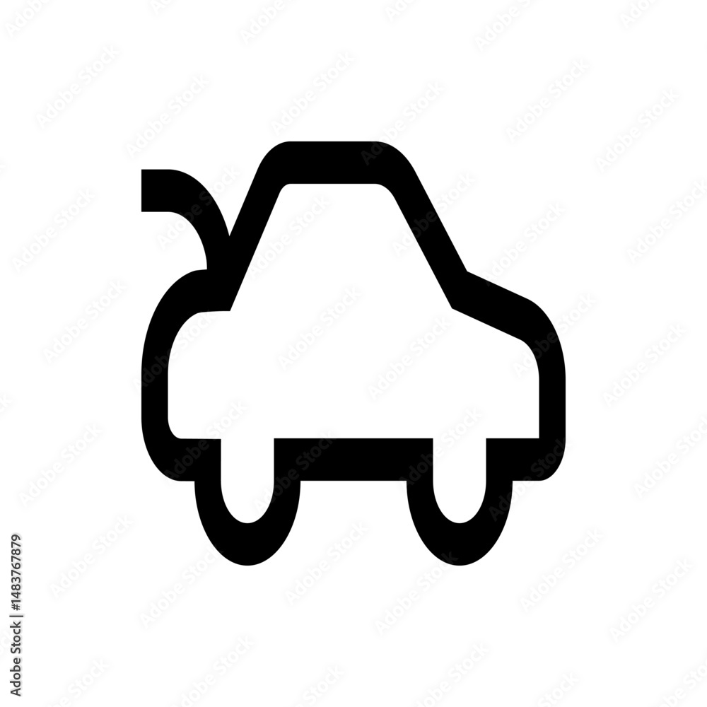 Poster a simple outline of a car with an open trunk or hatchback shown in black and white minimalist style