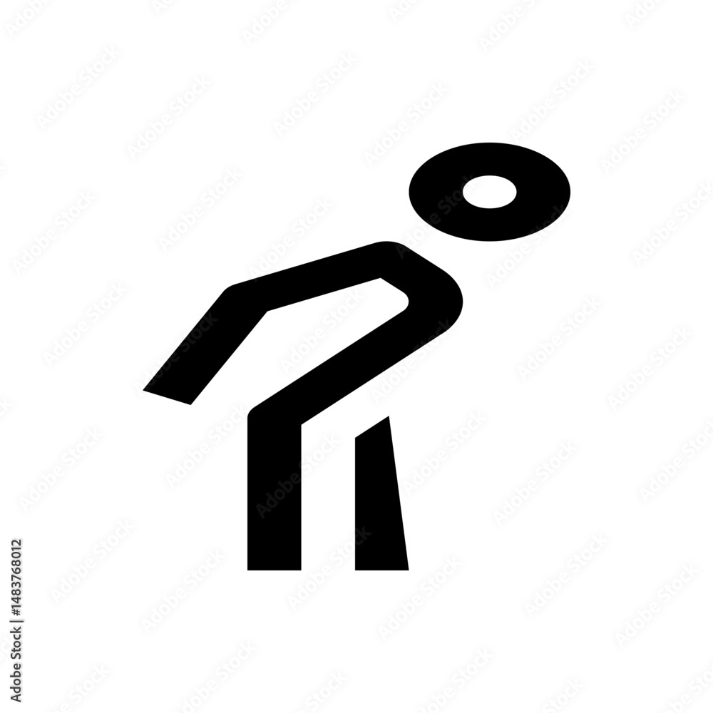 Poster stylized icon representing a person bending over with a rounded head and angular body segments desig