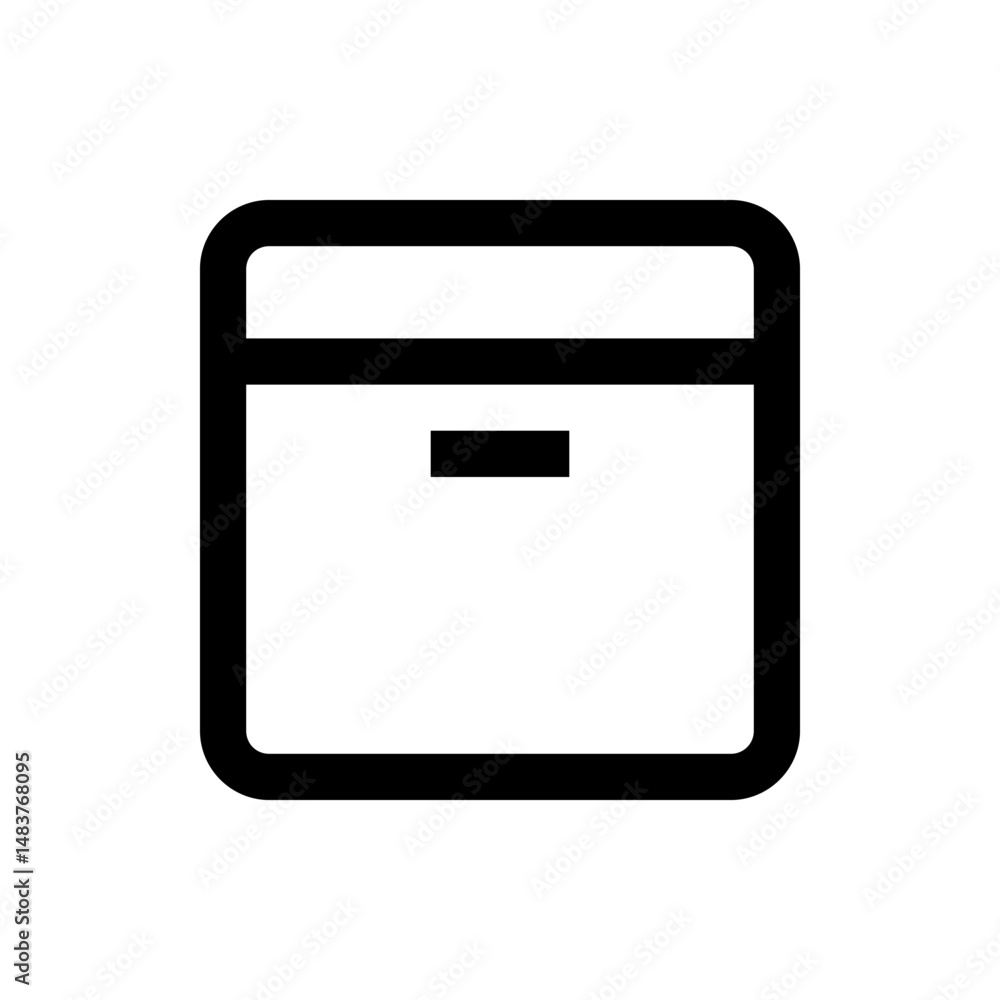 Poster illustration of a simple square box with rounded corners and a horizontal line inside the box design