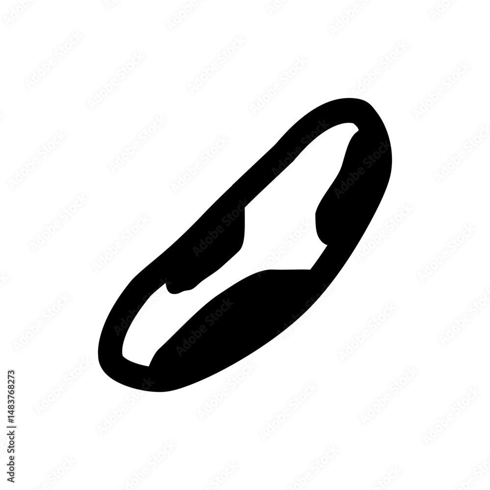Poster close up view of a black and white bean shape with a curved opening on a white background in a simpl