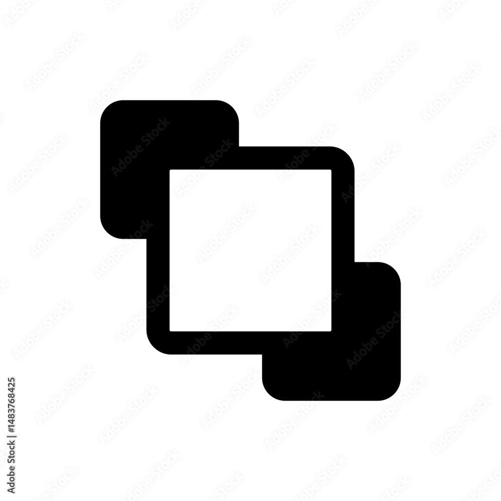 Poster overlapping rounded squares in black and white creating a layered effect with a central white square
