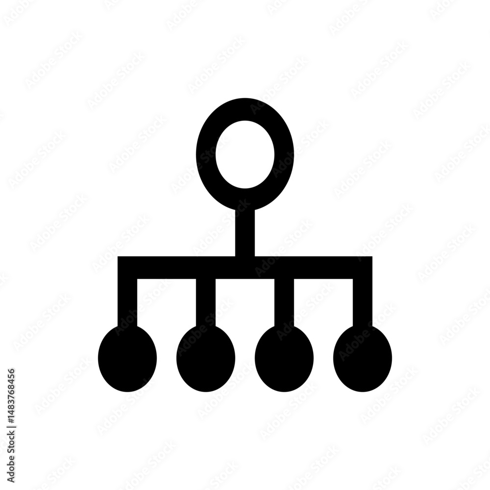 Poster black diagram with a circle on top and four circles on the bottom connected by lines in the center o