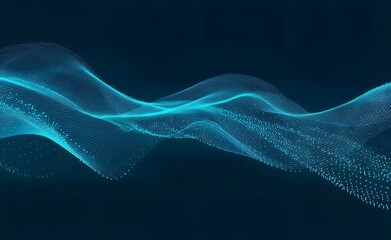 紺色の背景にデジタル青色光の粒子波の抽象的なイメージ テクノロジーネットワーク接続と未来的なデザイン