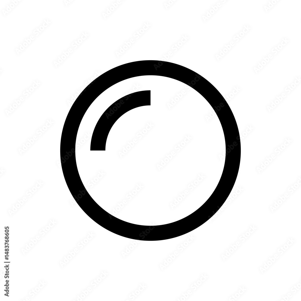 Poster illustration of a simple black circle with a partial arc inside on a white background design element