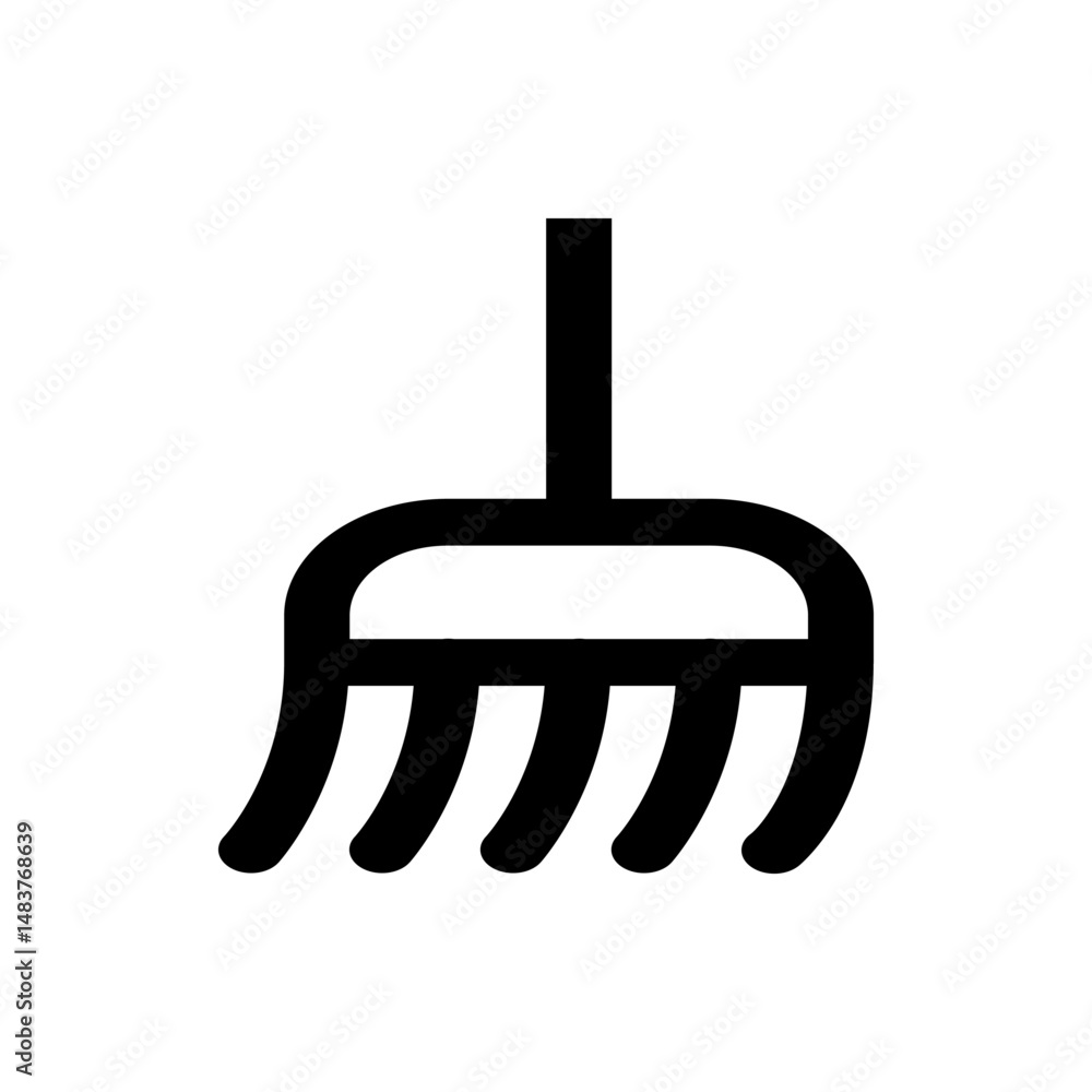 Poster illustration of a simple black broom with a handle and bristles on a white background in vector form