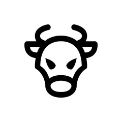 Illustration of a stylized bull head with curved horns and a bold outline on a white background design