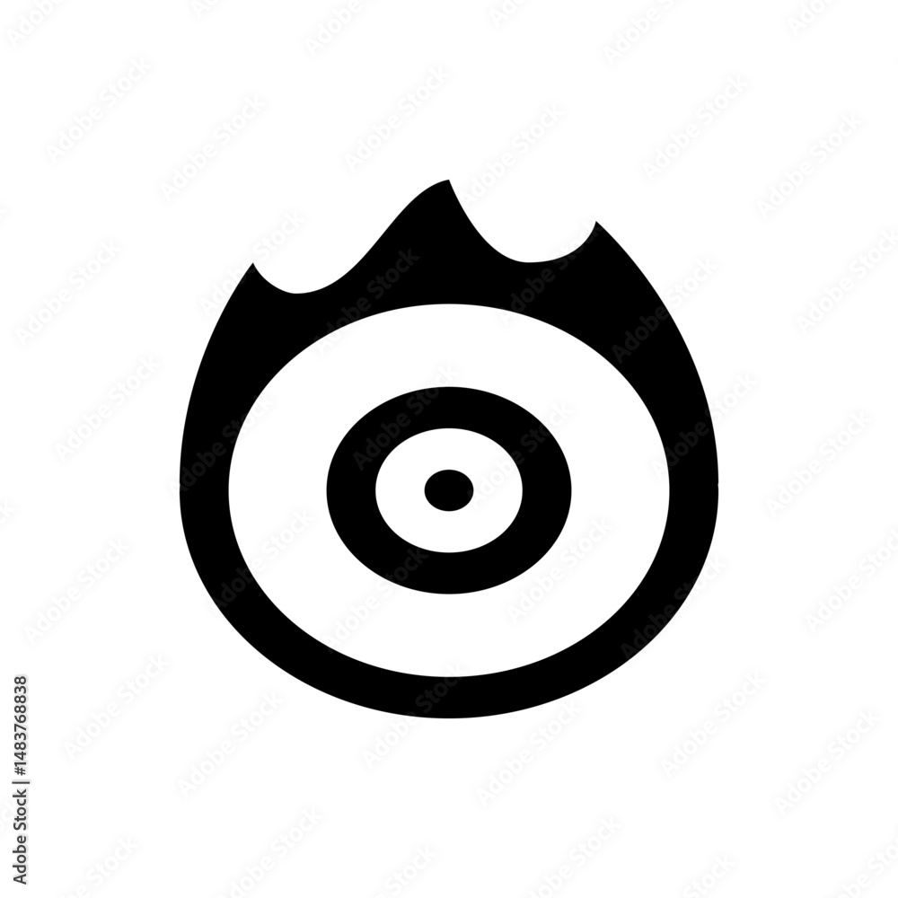 Aufkleber a stylized black and white image of a flame with concentric circles inside the flame shape design