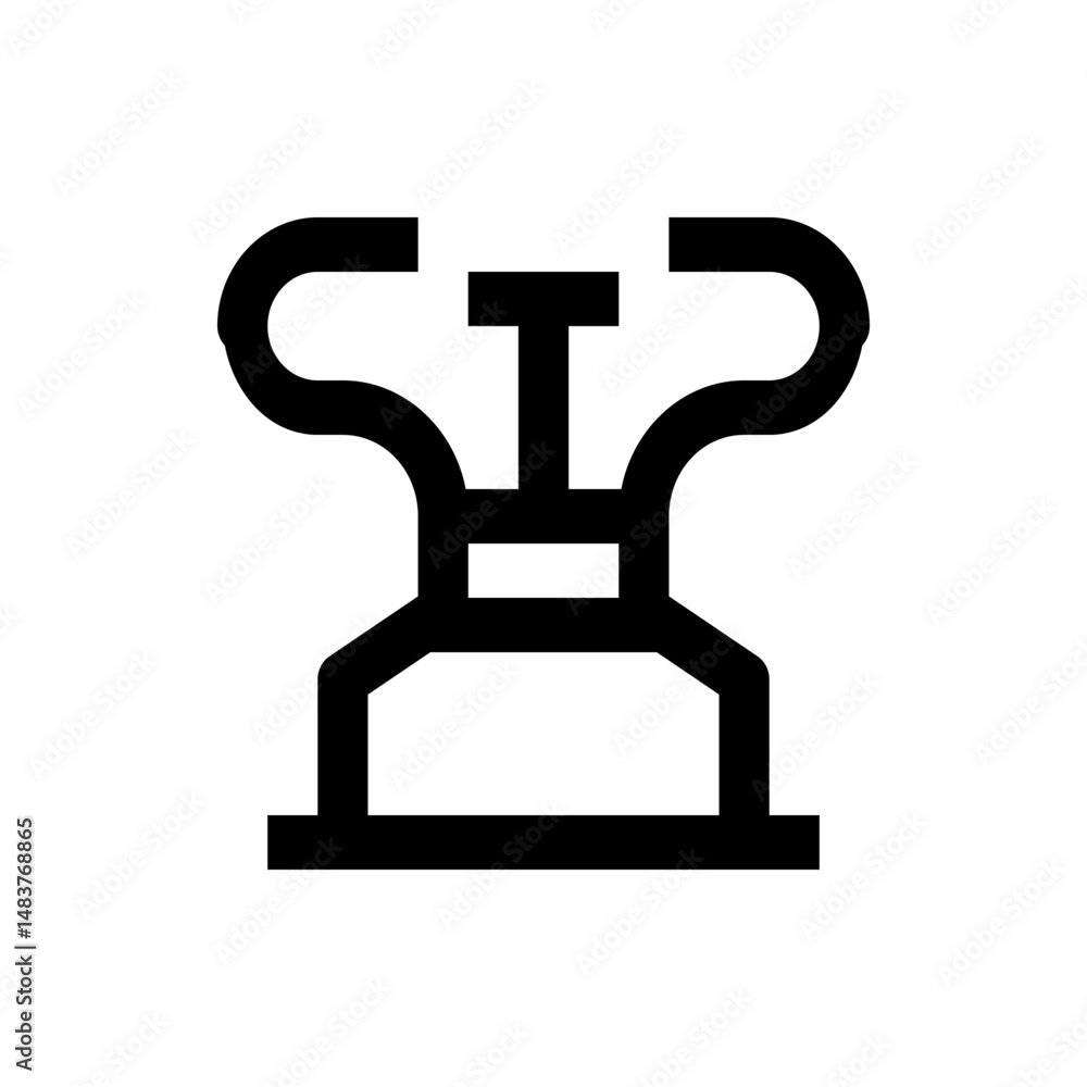 Poster illustration of an abstract black object with a square base and curved lines on a white background
