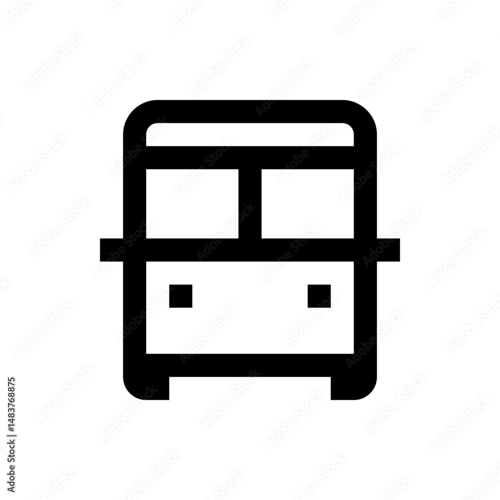 Poster illustration of a simplistic black and white bus with square windows and headlights design icon styl