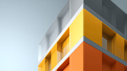 Vibrant modern architecture showcasing colorful facade details with geometric shapes.