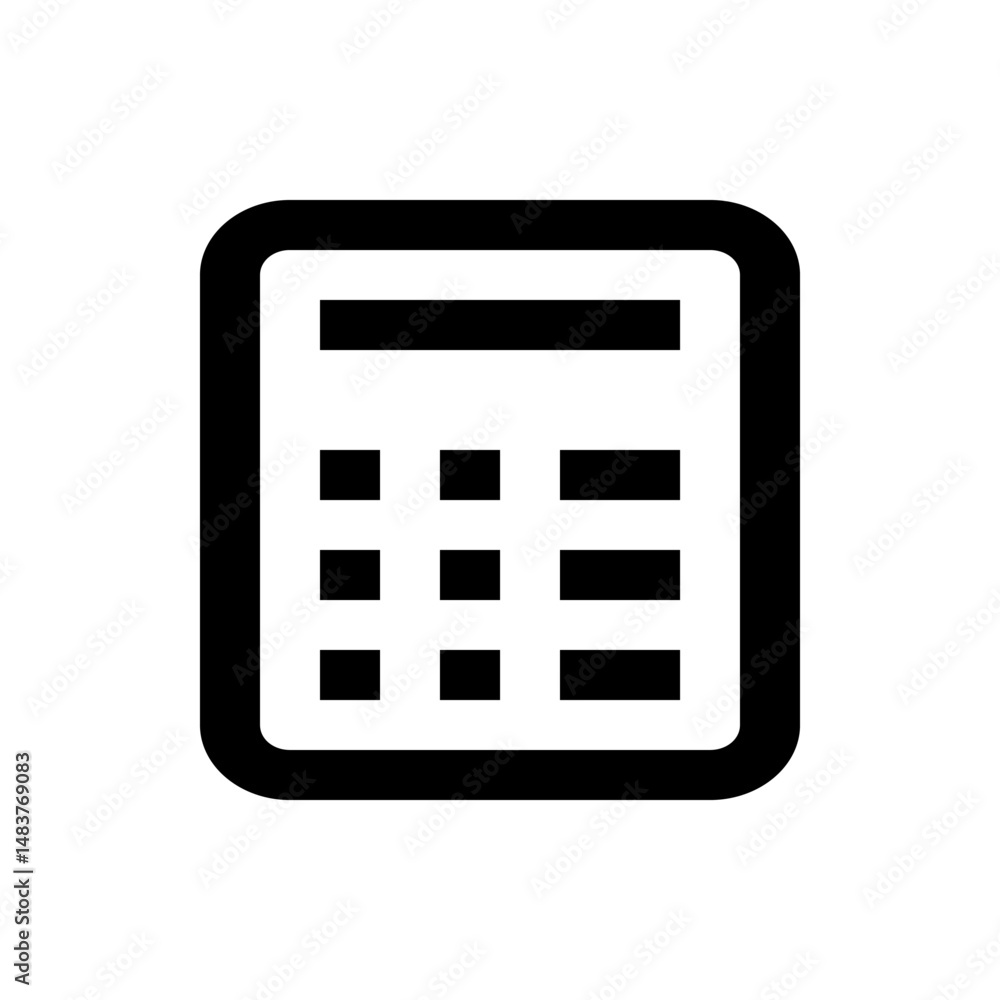 Poster black and white calculator icon with rounded corners and simple display and button layout design ele