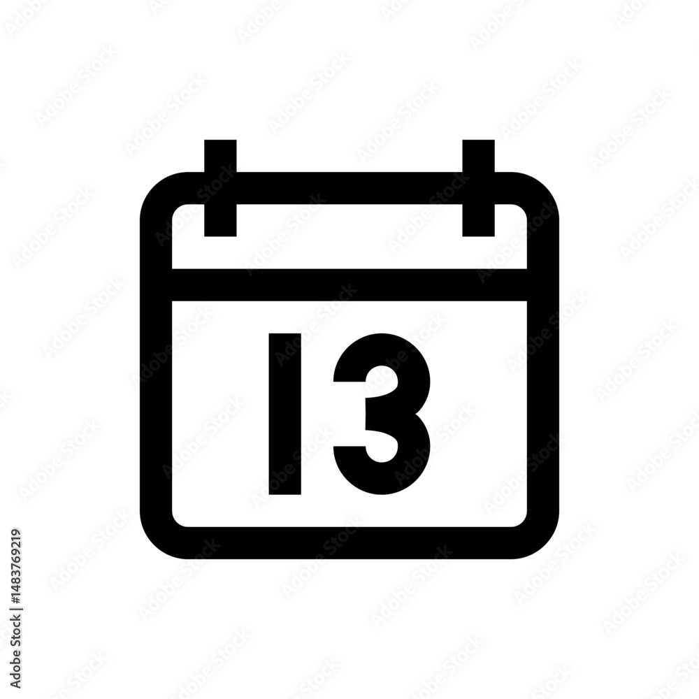 Poster illustration of a calendar icon displaying the number thirteen indicating a specific date or appoint