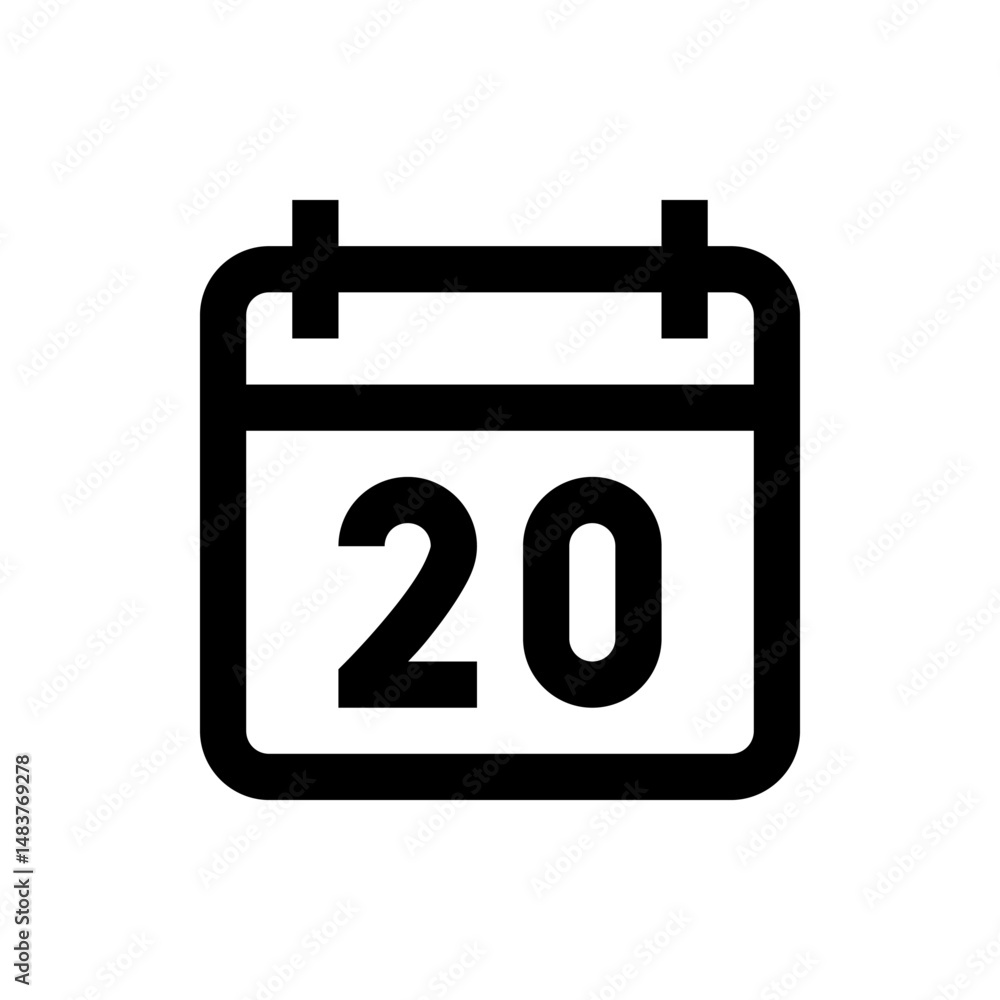 Poster illustration of a calendar icon with the number twenty in bold black font displayed on the calendar 