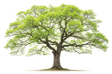 Vibrant Green Tree Against White Background