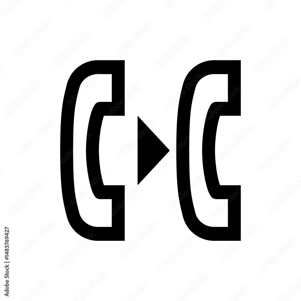 Aufkleber two telephone handsets facing each other with a right pointing arrow in the middle in black and whit