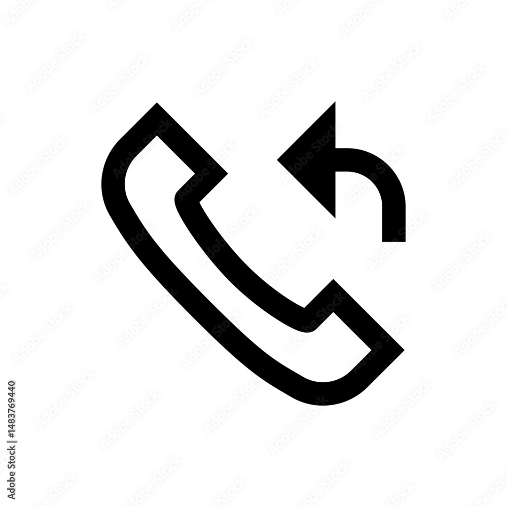 Poster outline of a telephone receiver with an arrow indicating a return call in a simple black and white d