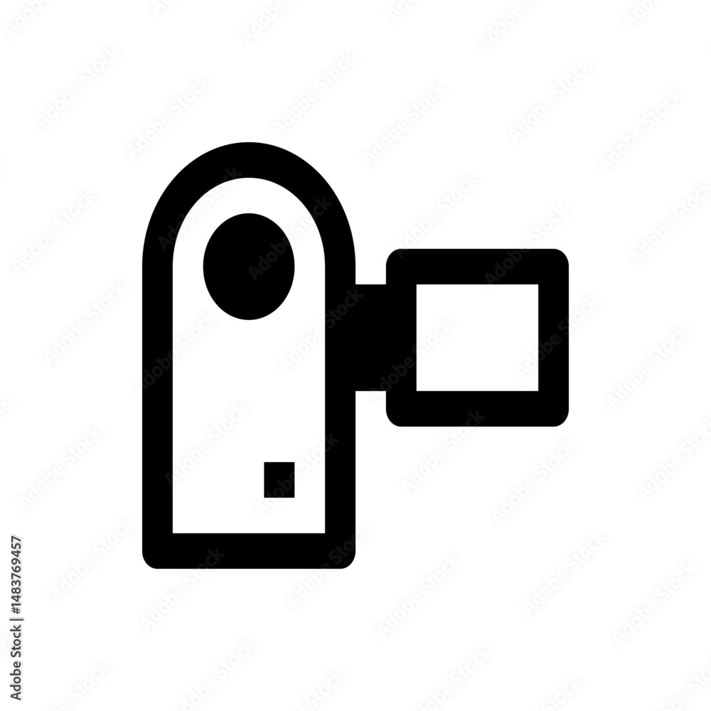 Aufkleber illustration of a simple black and white camcorder with a viewfinder and a record button icon design
