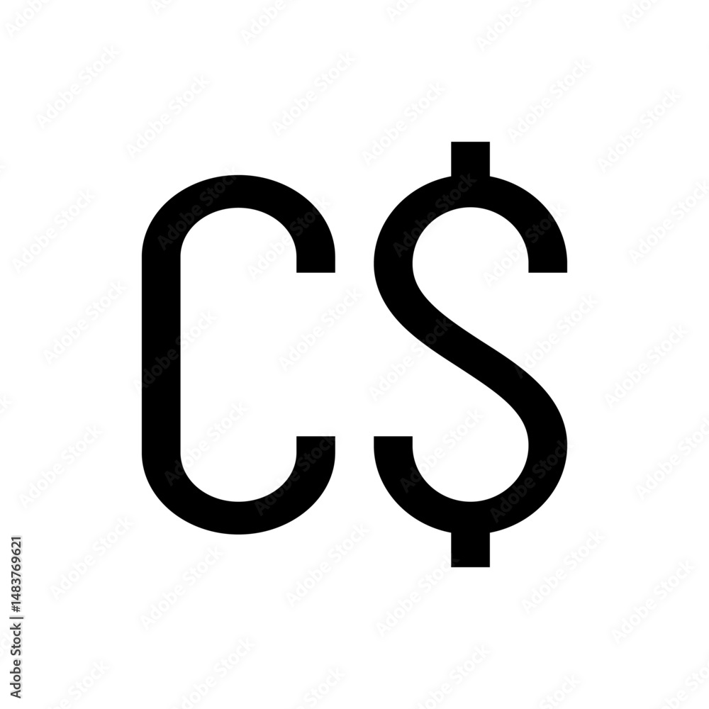 Poster illustration of stylized black cs currency symbol on white background in simple and minimal design s