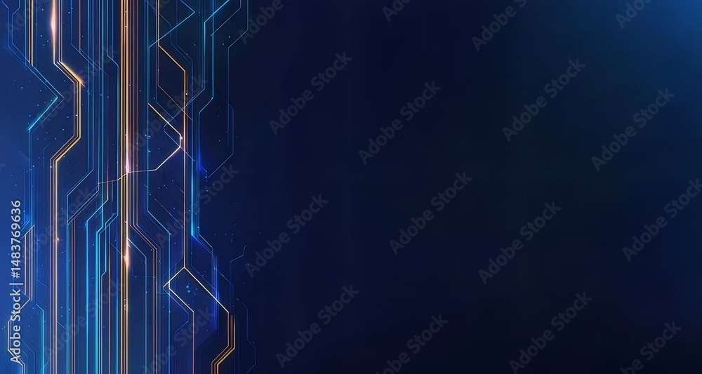 Poster 青と金色の回路を持つ抽象的なテクノロジーの背景 デザインとネットワーク接続を示す技術的な抽象的なアートワーク