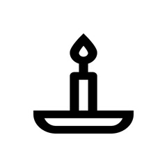 Illustration of a simple black candle with a flame on a holder against a white background in a minimalistic style