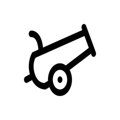 Illustration of a simple black cannon with a thick outline and a wheel on a white background view