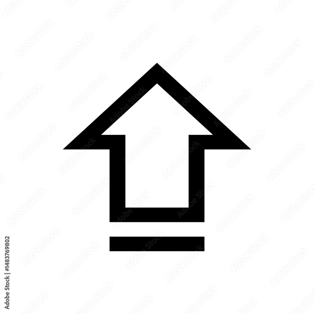 Poster black arrow with a line underneath pointing upwards on a white background in a simple graphic design