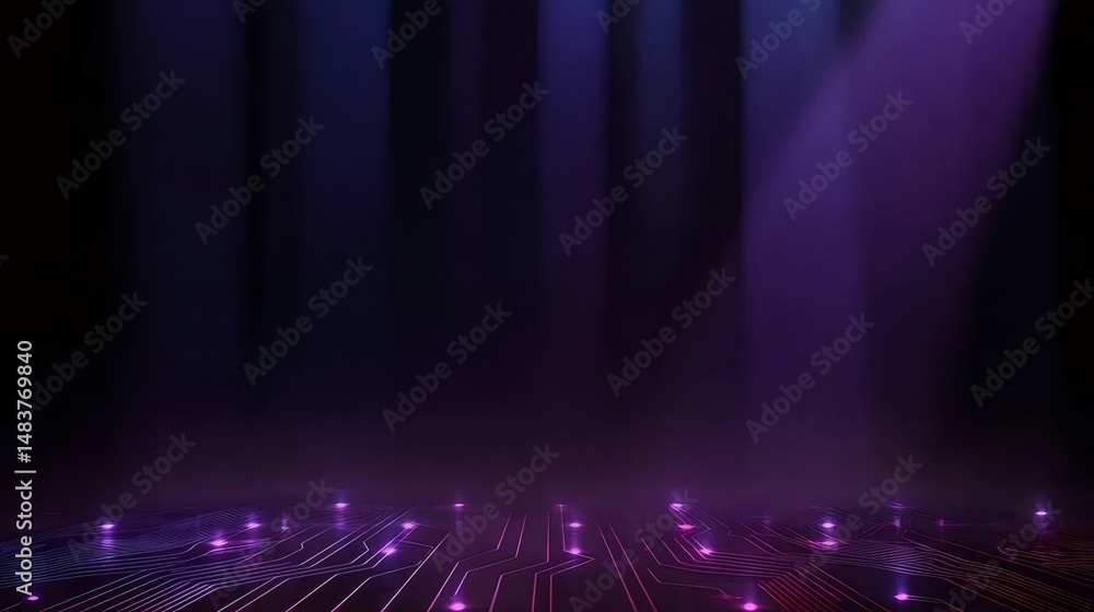 Poster 抽象的な紫色の舞台照明とデジタルテクノロジー背景 未来的な雰囲気のデザインとグラデーション効果