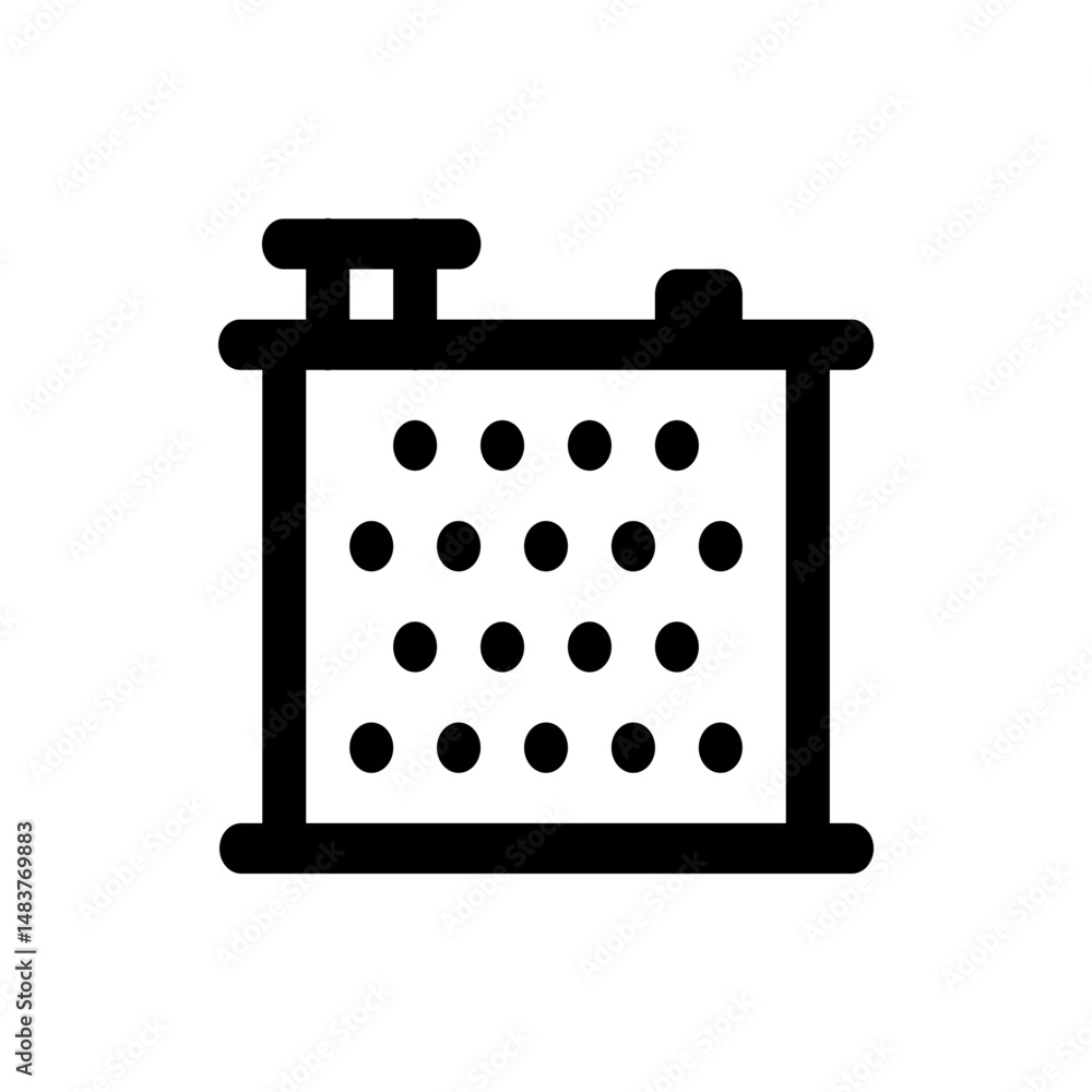 Poster Illustration of a radiator with a rectangular frame and a grid of circular holes in a simple style