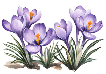 Fototapeta premium Sinthana crocuses png, purple crocus flowers isolated on transparent backgroun 
