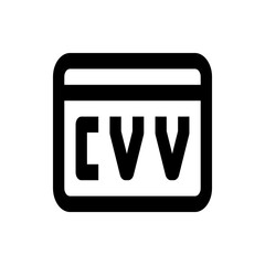 Illustration of a black outlined rectangle containing the letters cvv on a white background surface view