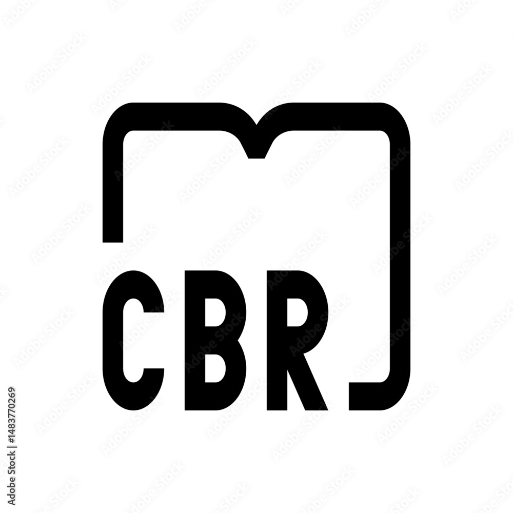 Poster illustration of the letters cbr with a bracket shape above them in a simple black and white design s