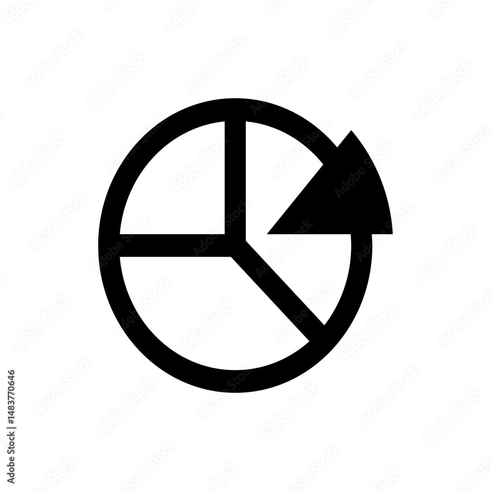 Poster black circular chart with three segments and an arrow pointing to the upper right quadrant of the ci