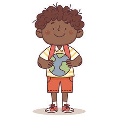African American school boy holding planet earth in his hands
