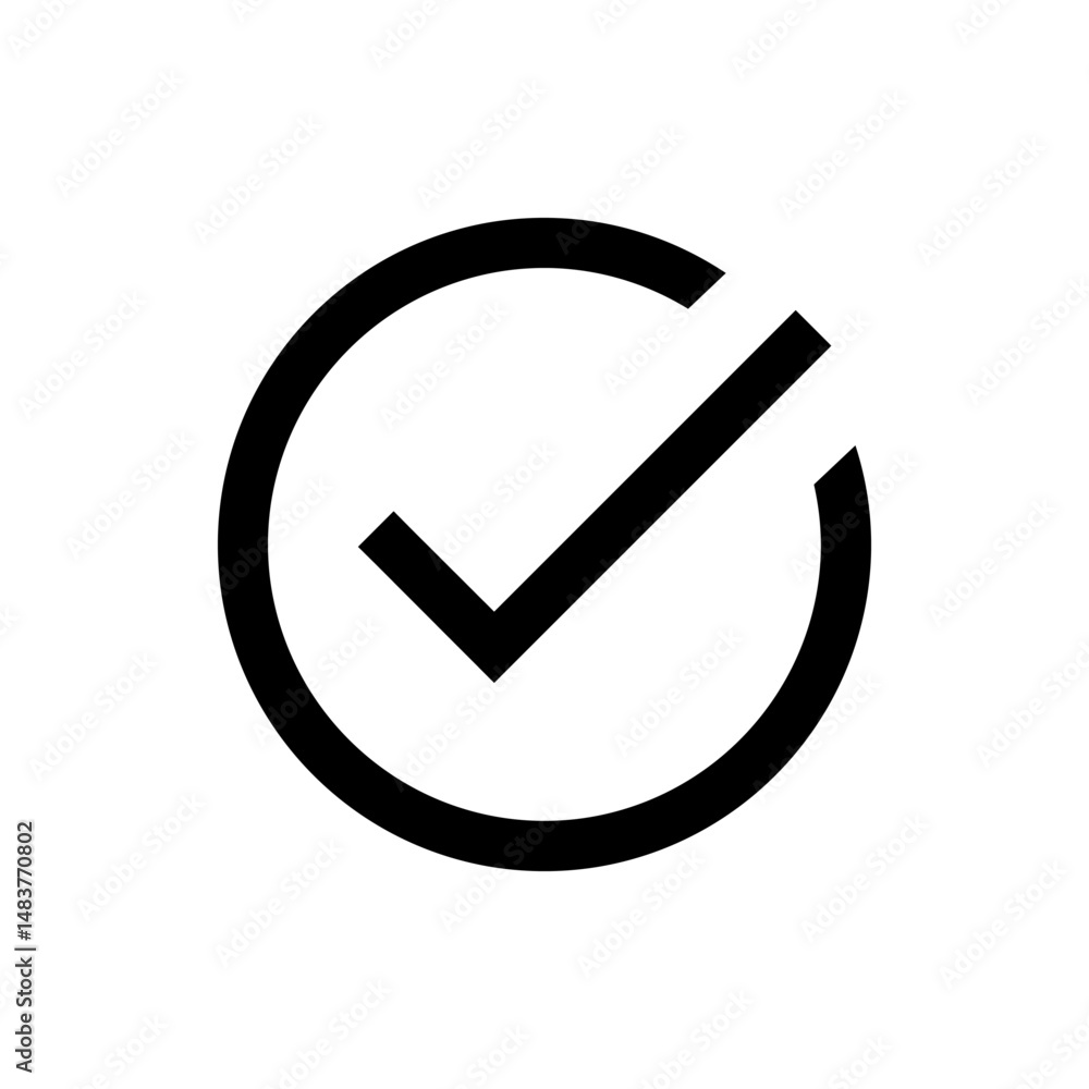Poster a simple black check mark inside of a circle indicating confirmation or completion of a task or item