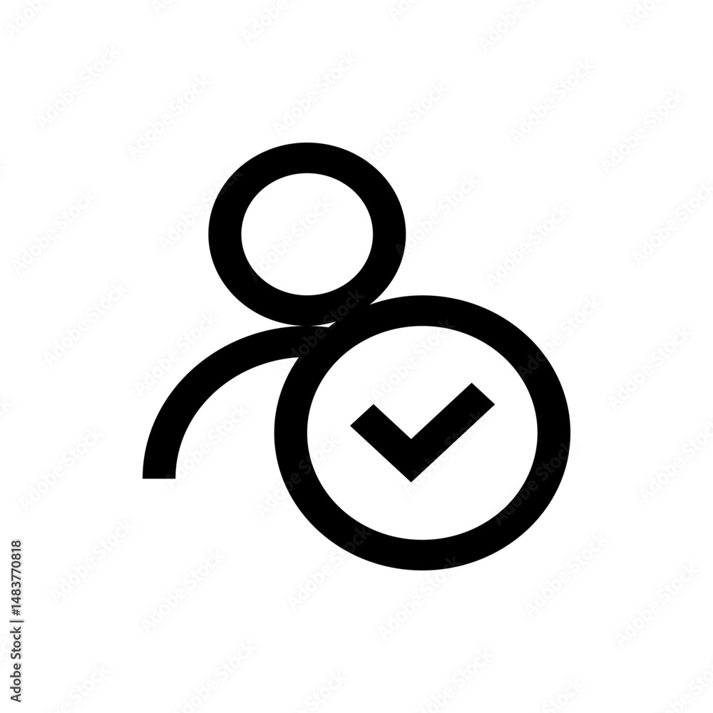 Poster person icon with checkmark inside a circle indicating approval or completion of a user profile task