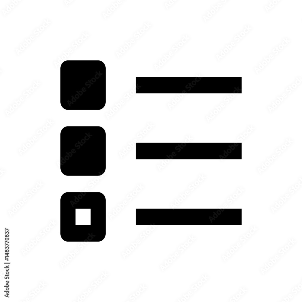Poster black squares and horizontal lines arranged in a list like structure on a white background icon imag