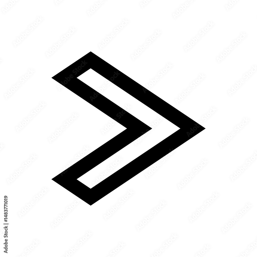 Poster black outlined chevron pointing right with a white fill on a white background in a simple graphic de