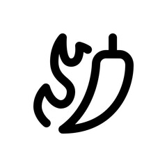 Stylized black and white drawing of a chili pepper with flames indicating spiciness and heat level