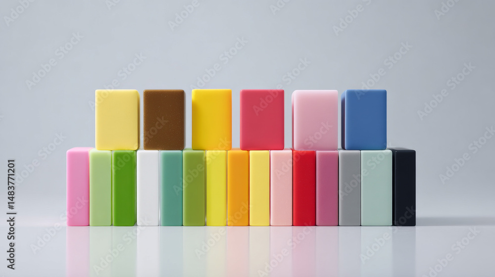Poster a colorful arrangement of building blocks showcasing various shapes and hues.