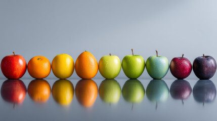 A colorful arrangement of various apples showcasing vibrant colors and reflections.