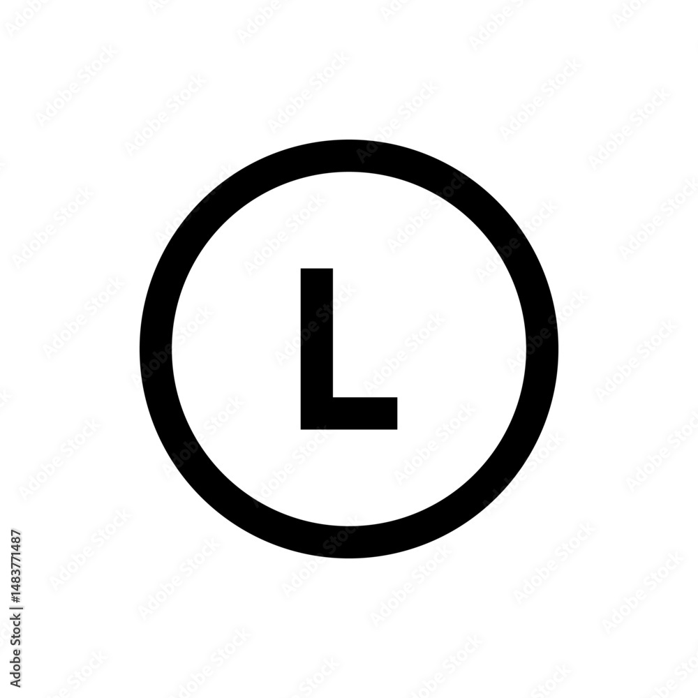 Poster letter l centered inside a bold black circle on a white background simple and minimalist design styl