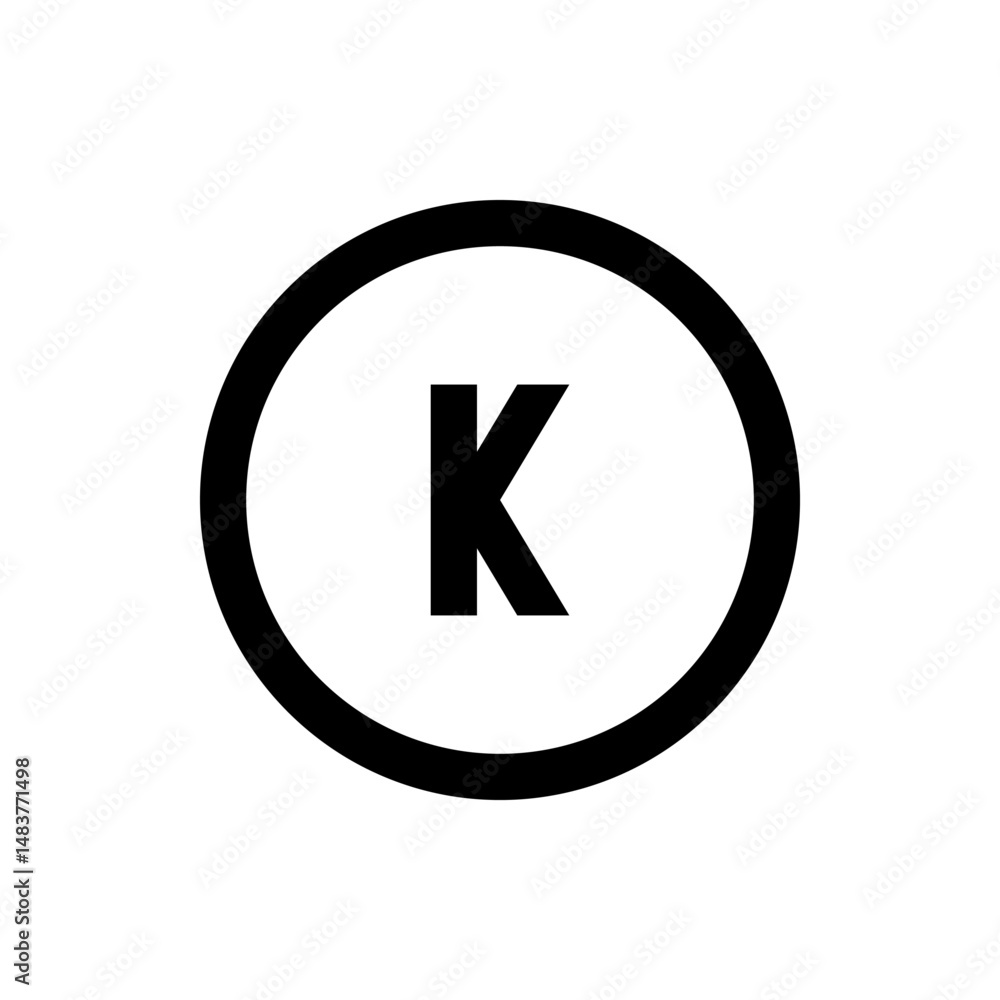 Poster letter k centered inside a black circle with a white background providing a simple and clear image d