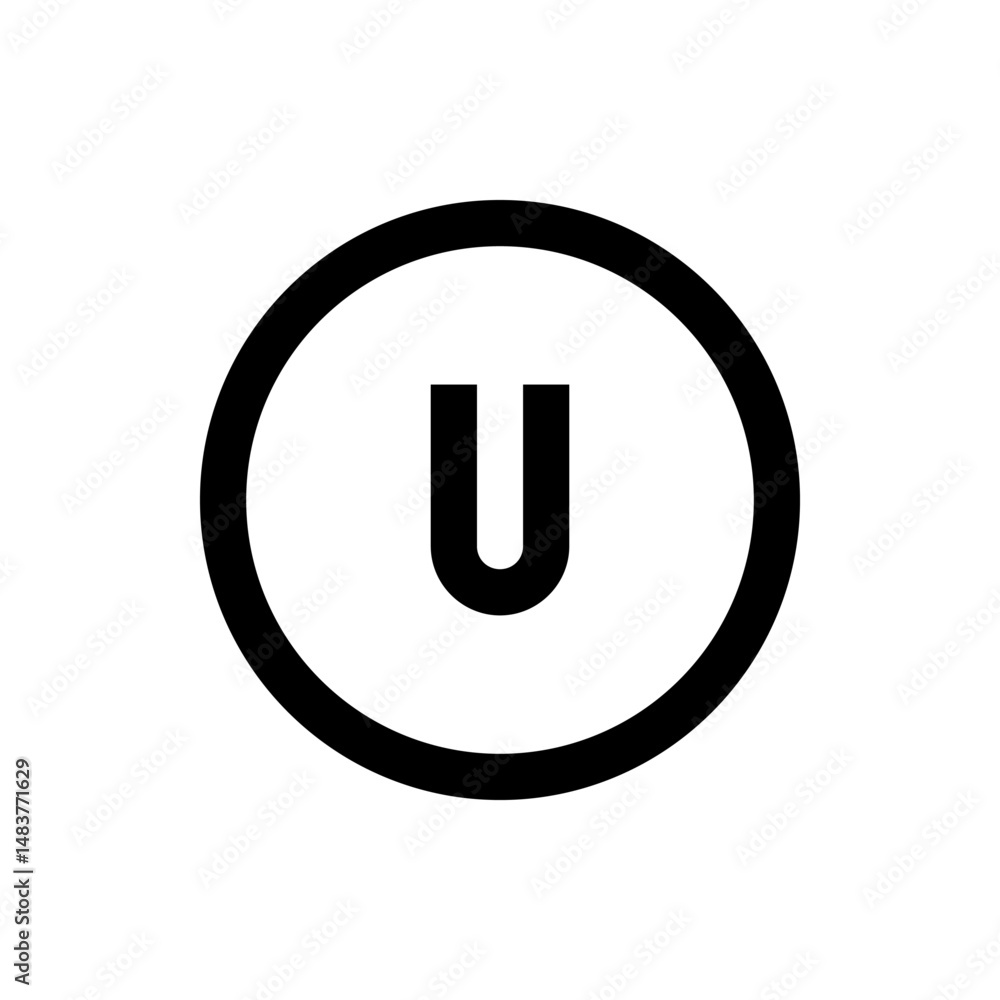 Poster letter u centered within a bold black circle creating a simple and minimalist graphic representation