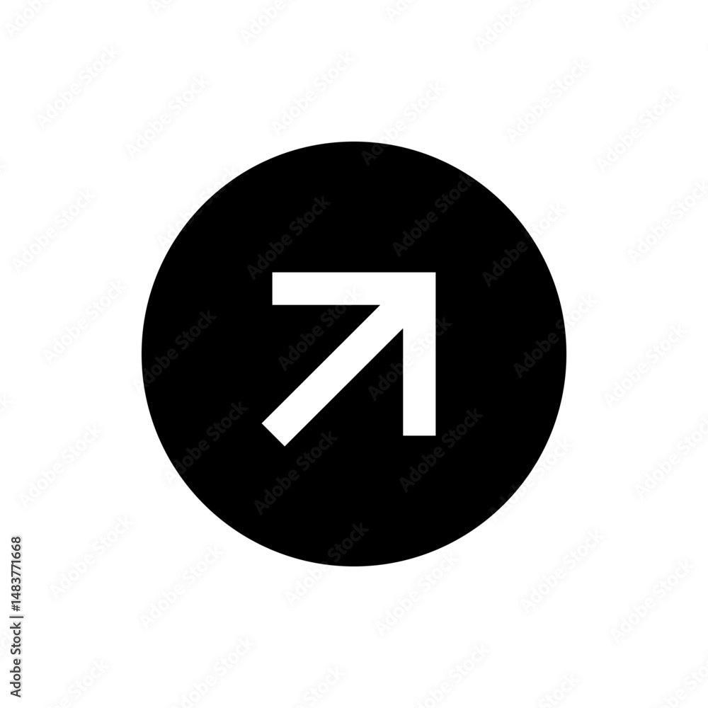 Poster a white arrow pointing towards the upper right direction, placed inside a solid black circular shape