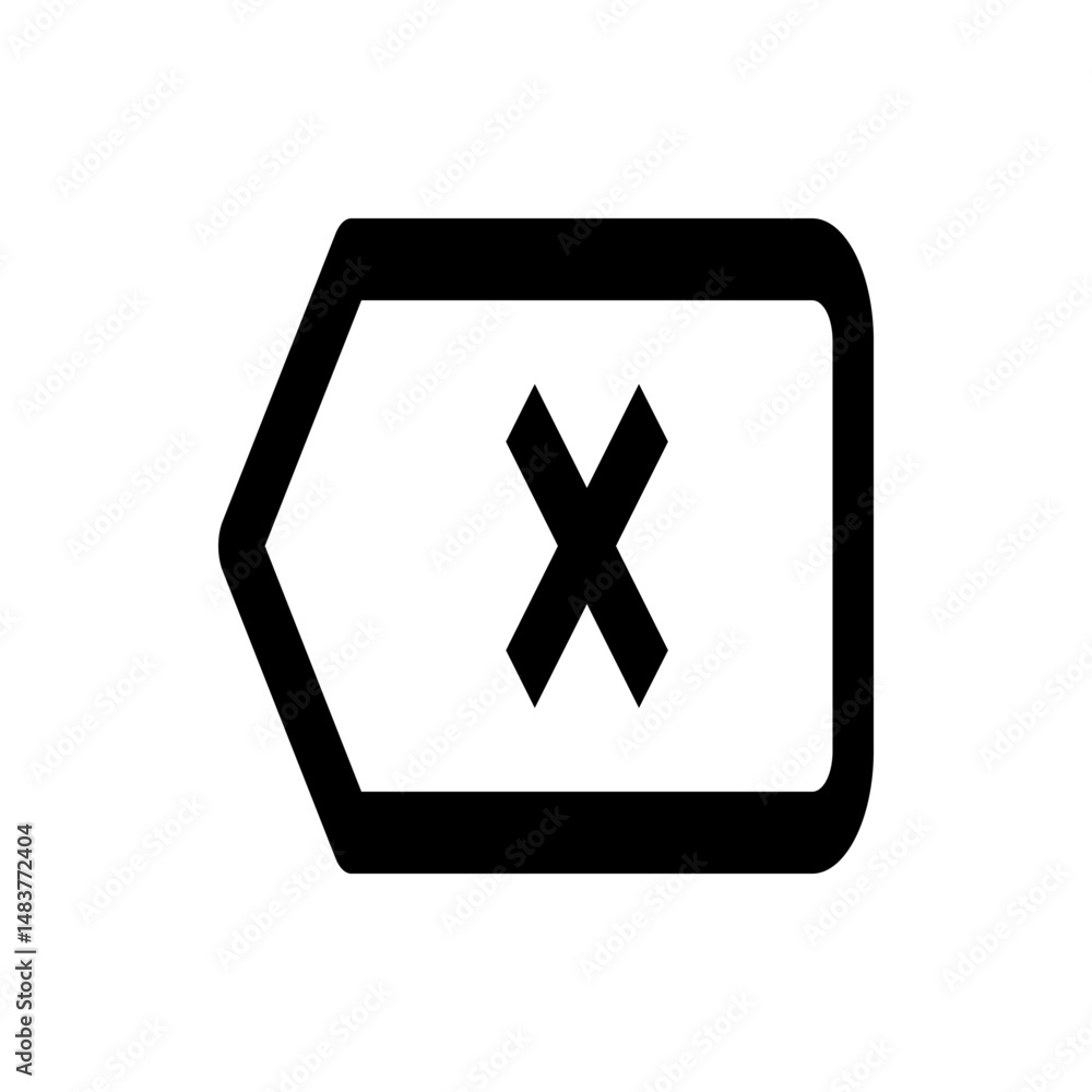 Poster illustration of a backspace key with an x mark indicating deletion or removal functionality on a key