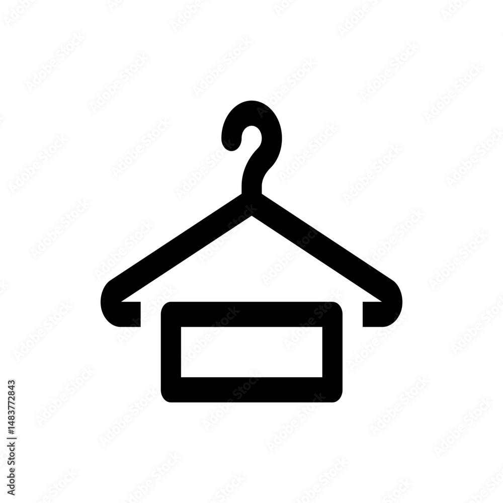 Poster illustration of a clothes hanger with a rectangular object hanging from it in a simple black outline