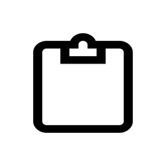 Illustration of a clipboard with rounded corners and a hanging mechanism depicted in a simple black outline
